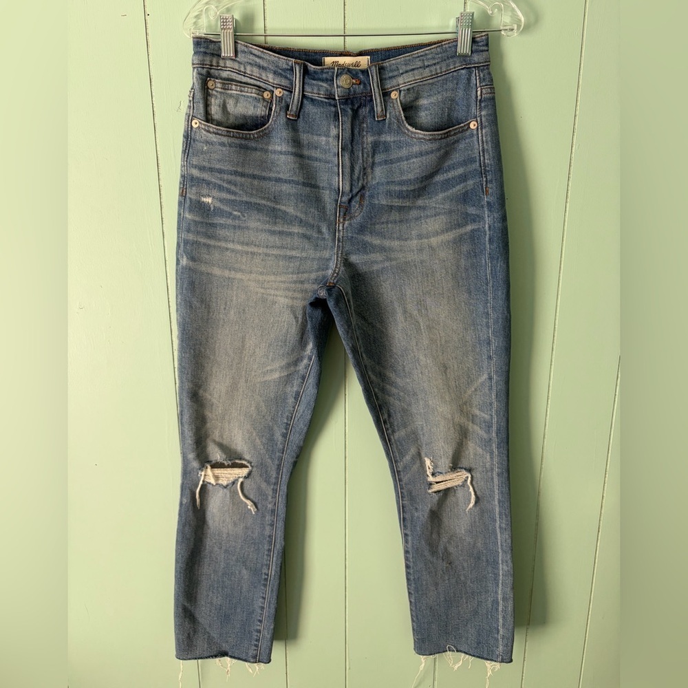 Madewell womens jeans denim high rise slim boy jean size 27 distressed - Picture 1 of 5